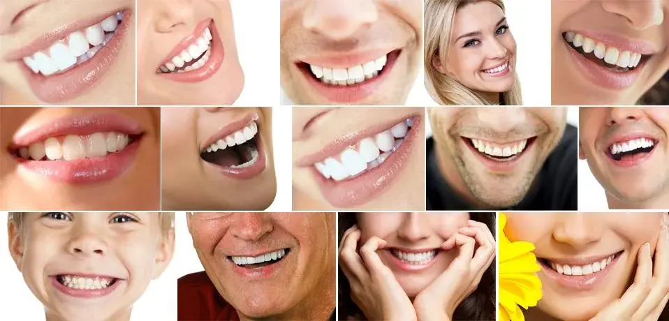 Collage de sonrisas de niños y adultos